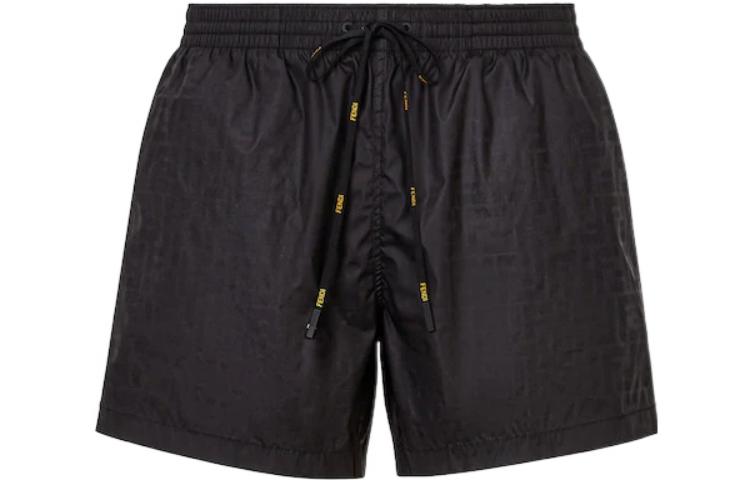 FENDI  Black FF Logo Drawstring Swim Shorts. FXB077AGBRF0GME