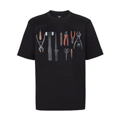 FENDI Black Graphic Print Crewneck Short Sleeve T-Shirt FY0936AR6YF0QA1