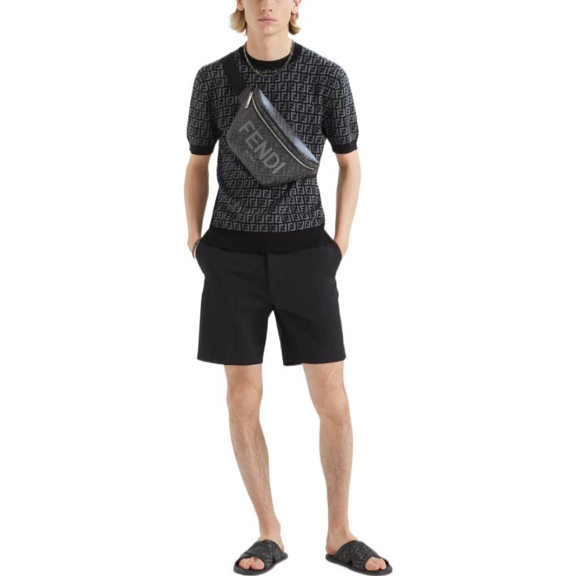 FENDI  Black Logo Knit Crewneck Short Sleeve Sweater. FZY443AKEWF1HXU 圖 4