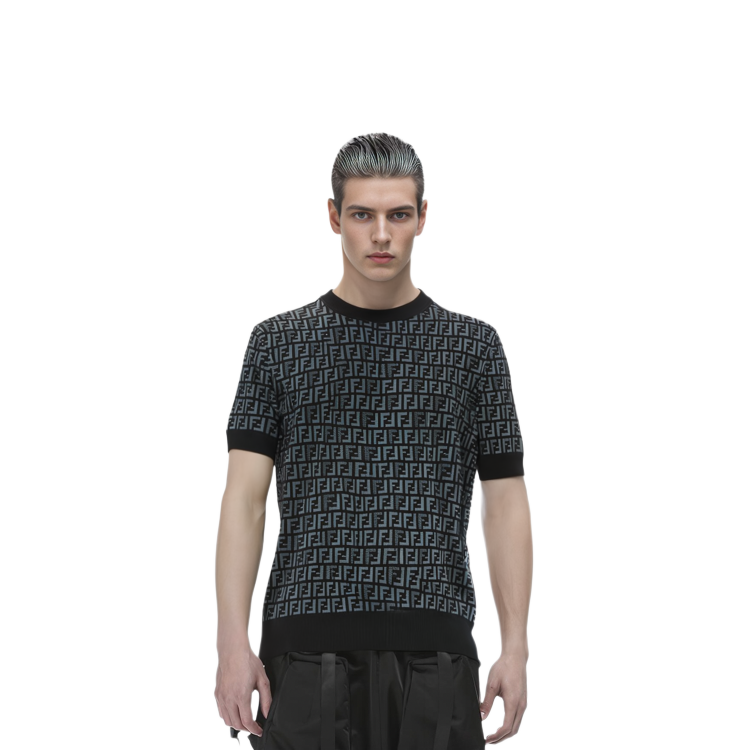 FENDI  Black Logo Knit Crewneck Short Sleeve Sweater. FZY443AKEWF1HXU 圖 5