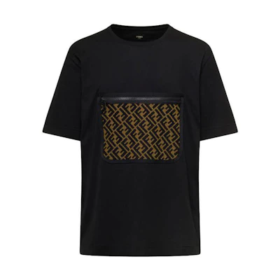 FENDI Black Logo Print Crew Neck Short Sleeve T-Shirt. FY1183AM7CF0QA1