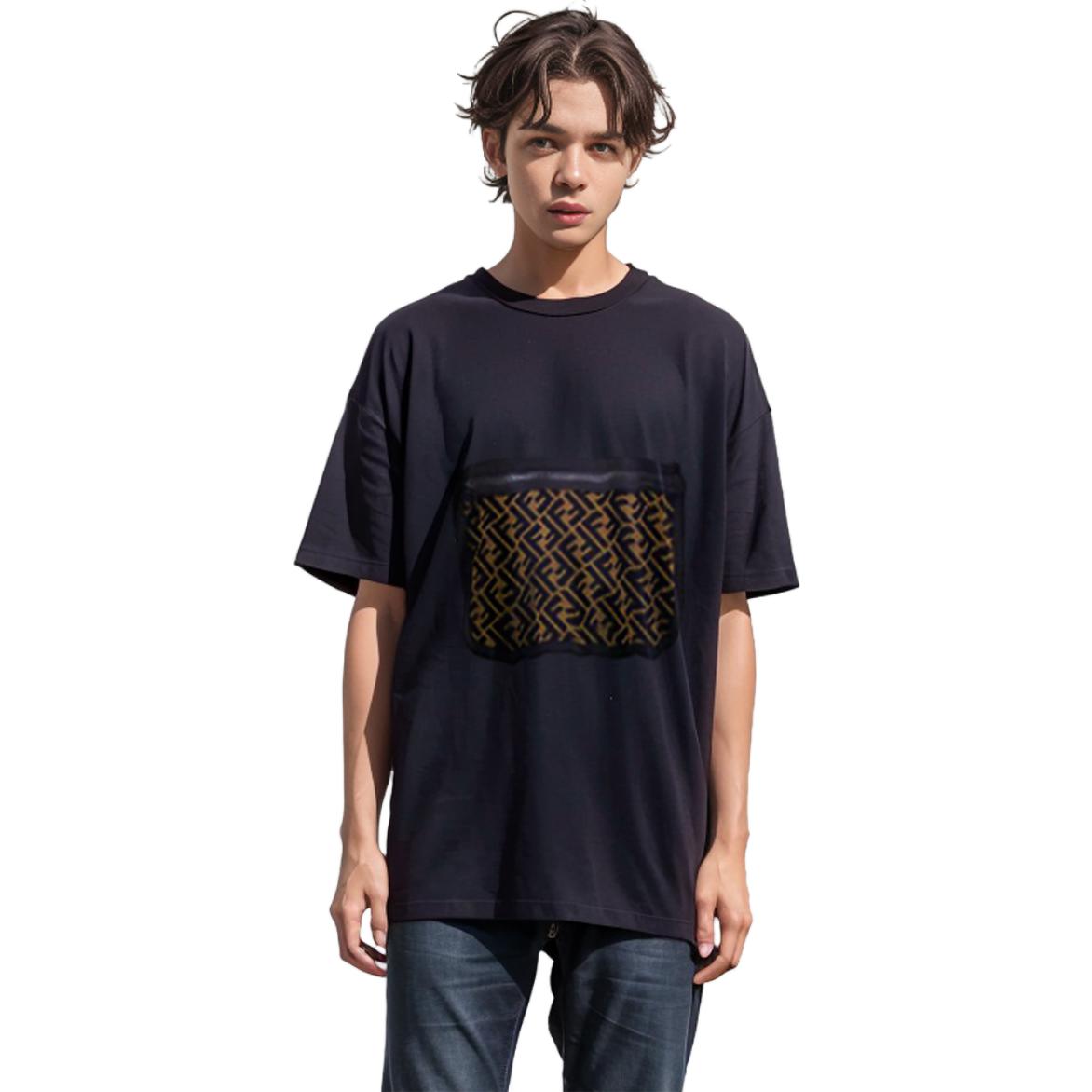FENDI  Black Logo Print Crew Neck Short Sleeve T-Shirt. FY1183AM7CF0QA1 圖 5