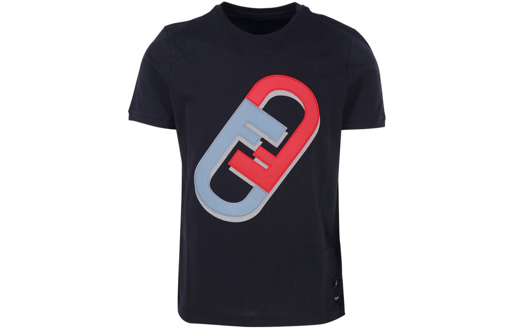 FENDI  Black Logo Print Crew Neck T-Shirt FW22. FY0894AL67F0QA1