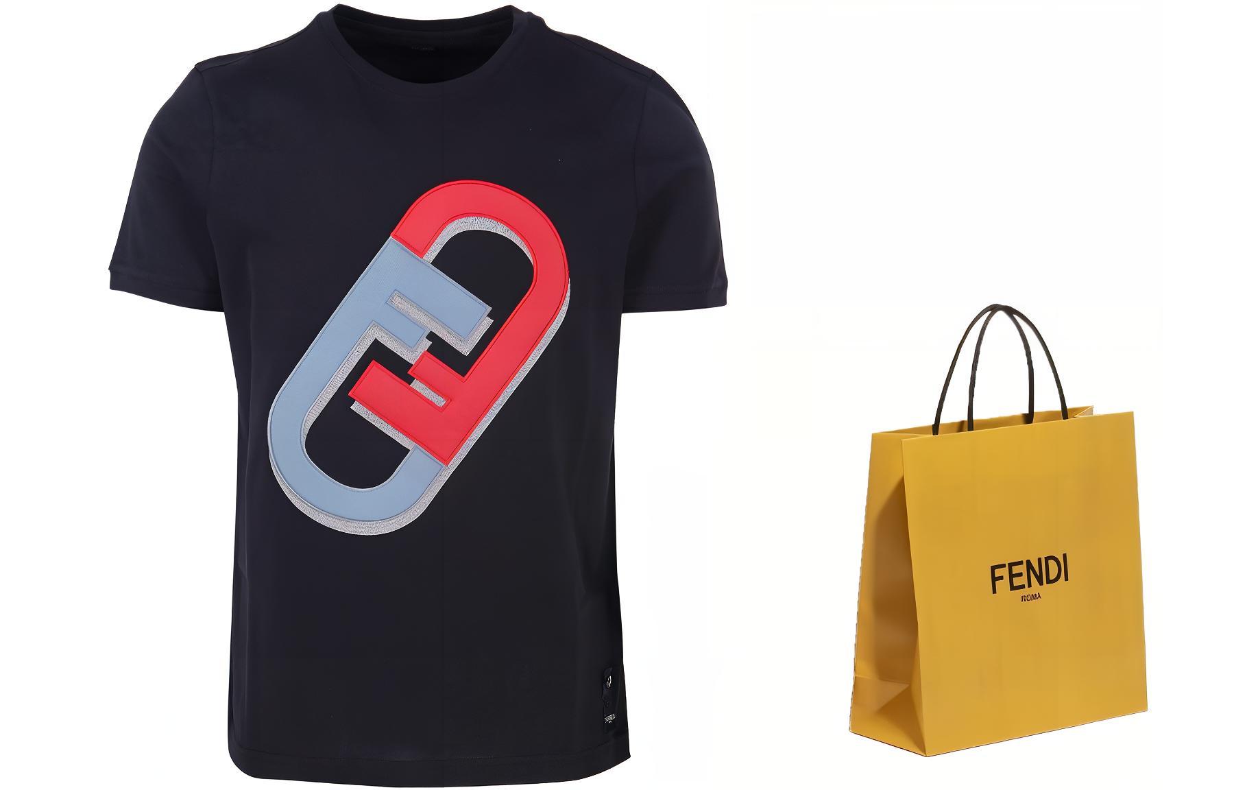 Shop 芬迪 黑色Logo印花圆领T恤 FW22 FY0894AL67F0QA1