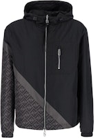FENDI Black Logo Print Hooded Zip-Up Jacket FW23 Long Sleeve Outerwear FAA917AQNOF1N6F FENDI Black Logo Print Hooded Zip-Up Jacket FW23 Long Sleeve Outerwear FAA917AQNOF1N6F
