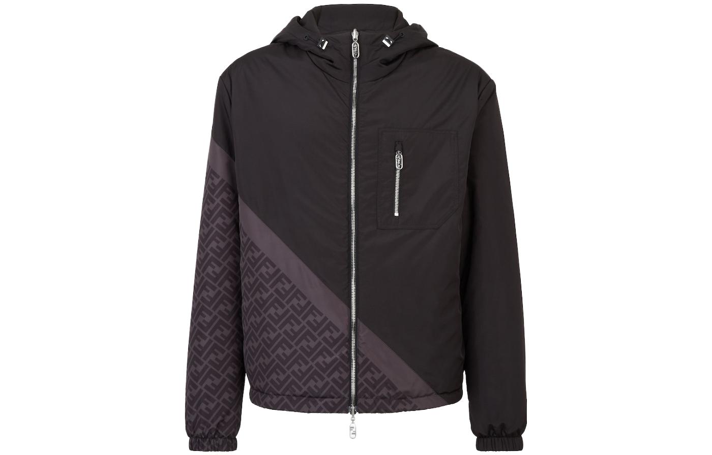 Order FENDI Jaket Hoodie Resleting Logo Hitam Lengan Panjang FW23 FAA917AQNOF1N6F