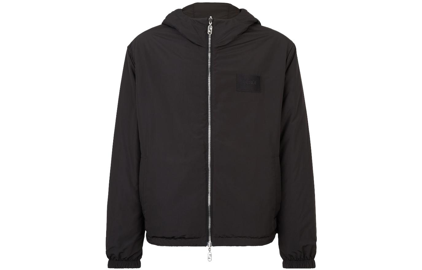 Shop FENDI Jaket Hoodie Resleting Logo Hitam Lengan Panjang FW23 FAA917AQNOF1N6F