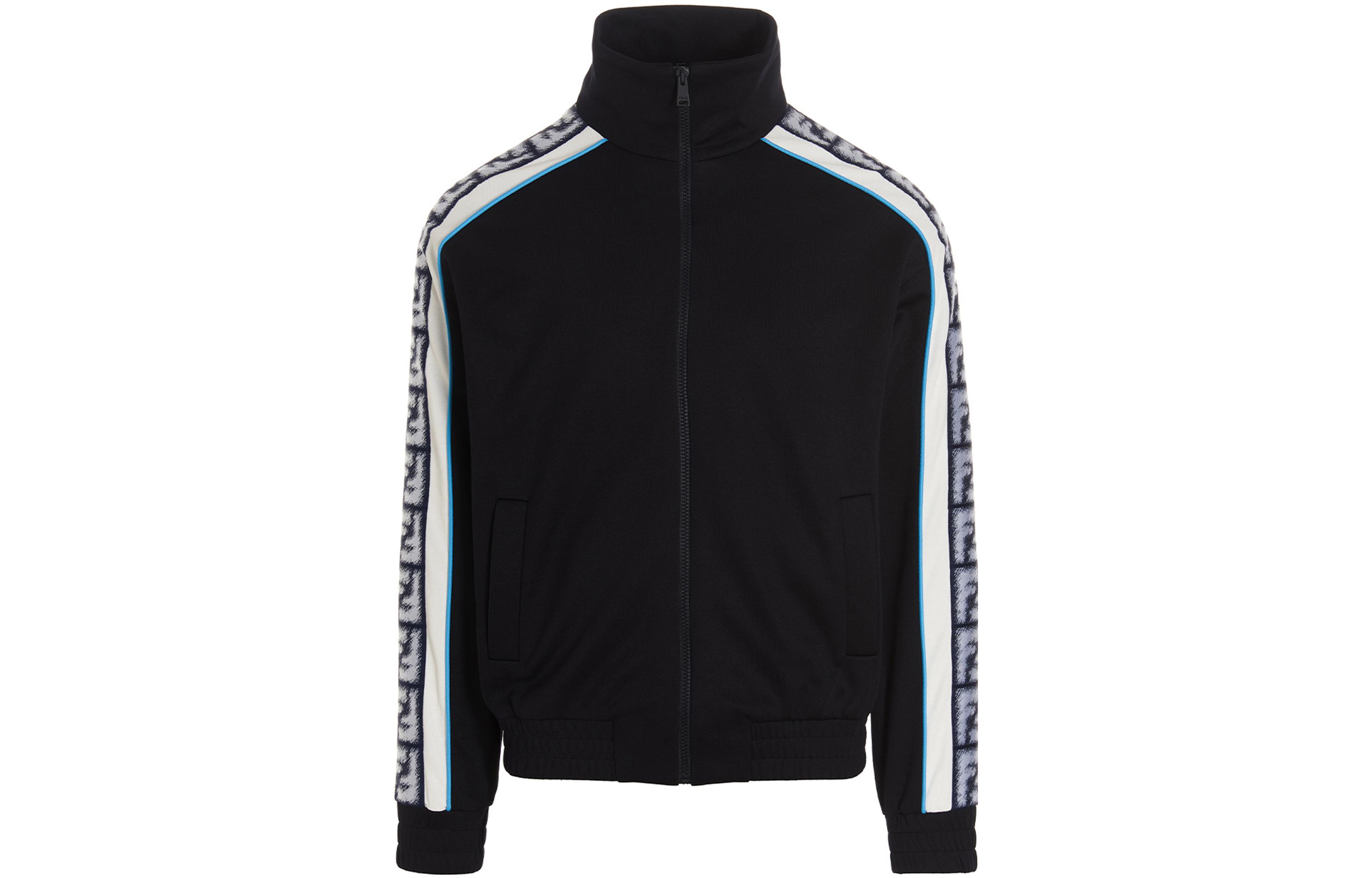 FENDI  Black Logo Print Stand Collar Track Jacket SS23 FAF680AN5XF1KRS