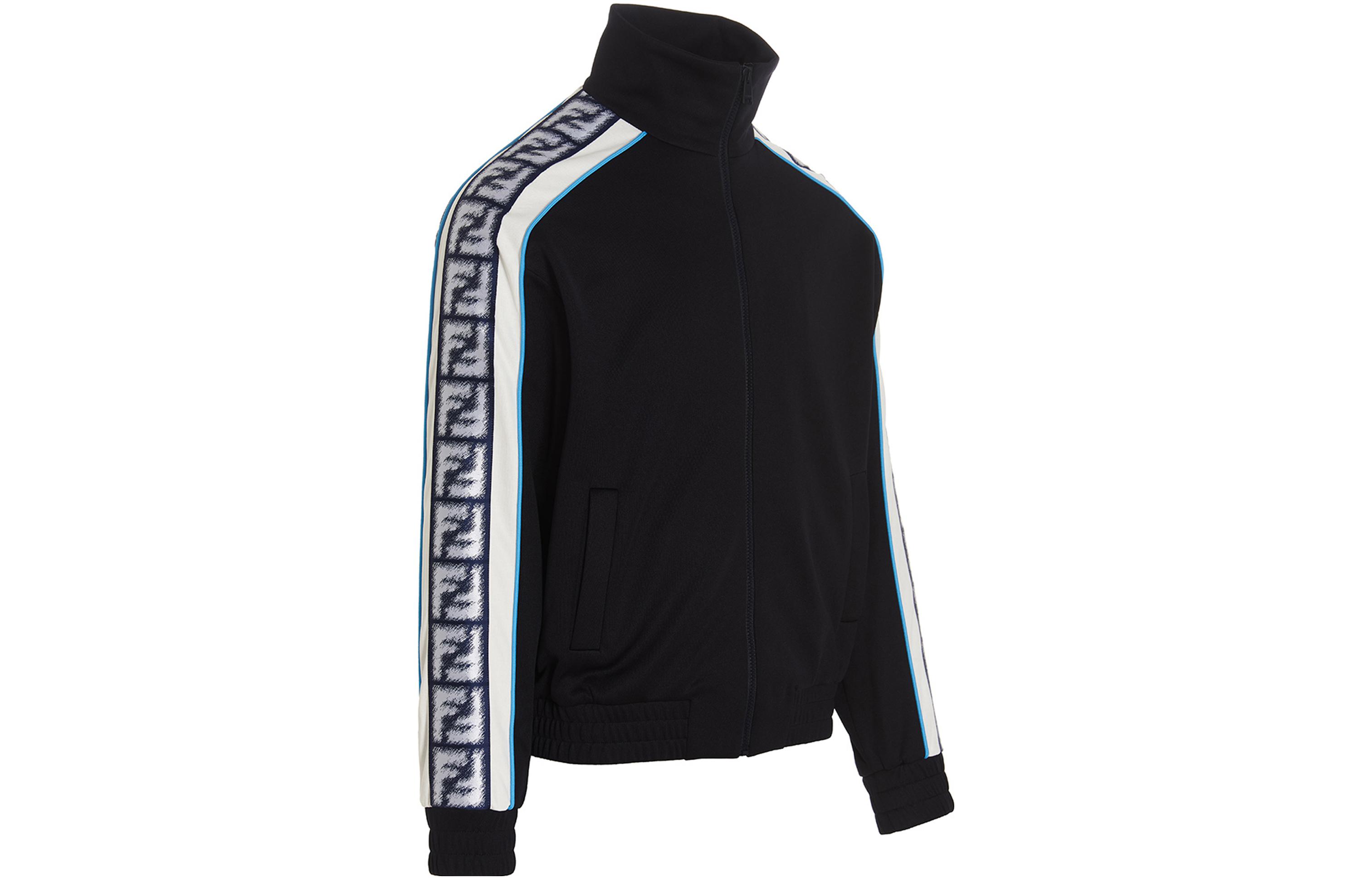 Shop フェンディ ブラック ロゴプリント スタンドカラー トラックジャケット SS23 FAF680AN5XF1KRS