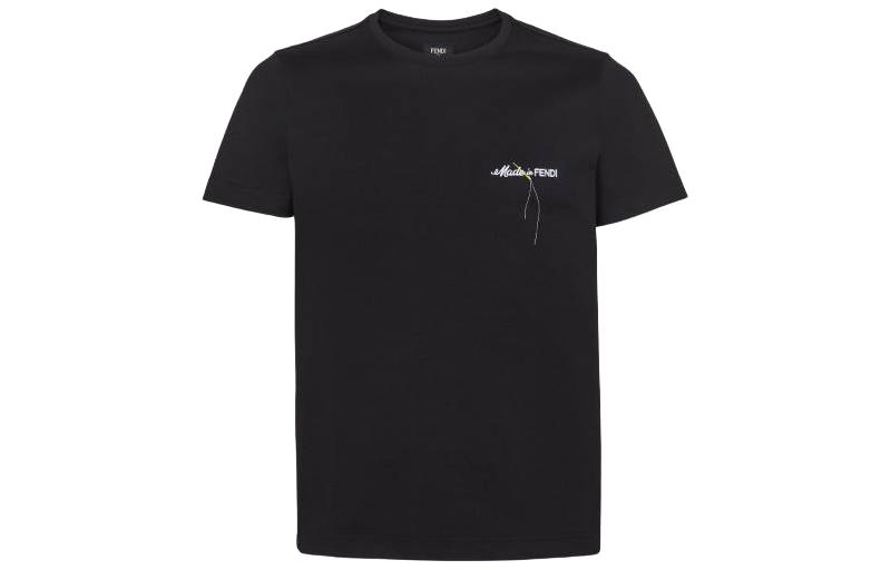 FENDI  Black Monogram Logo Crewneck Short Sleeve T-Shirt. FY0894AR6WF0-QA1