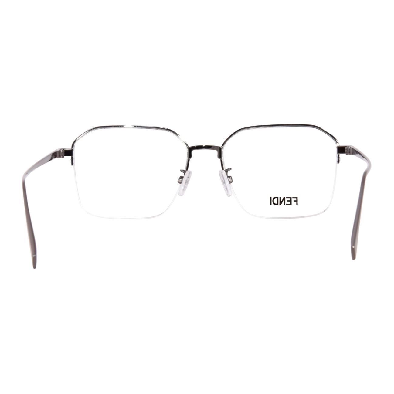 Shop FENDI 黑色光学眼镜 金属不规则框架 带字母Logo。 FE50051U014