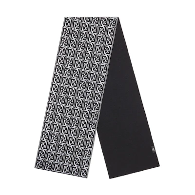 FENDI Black Rectangular Wool Scarf with FF Pattern. FXS124ALGSF05WL