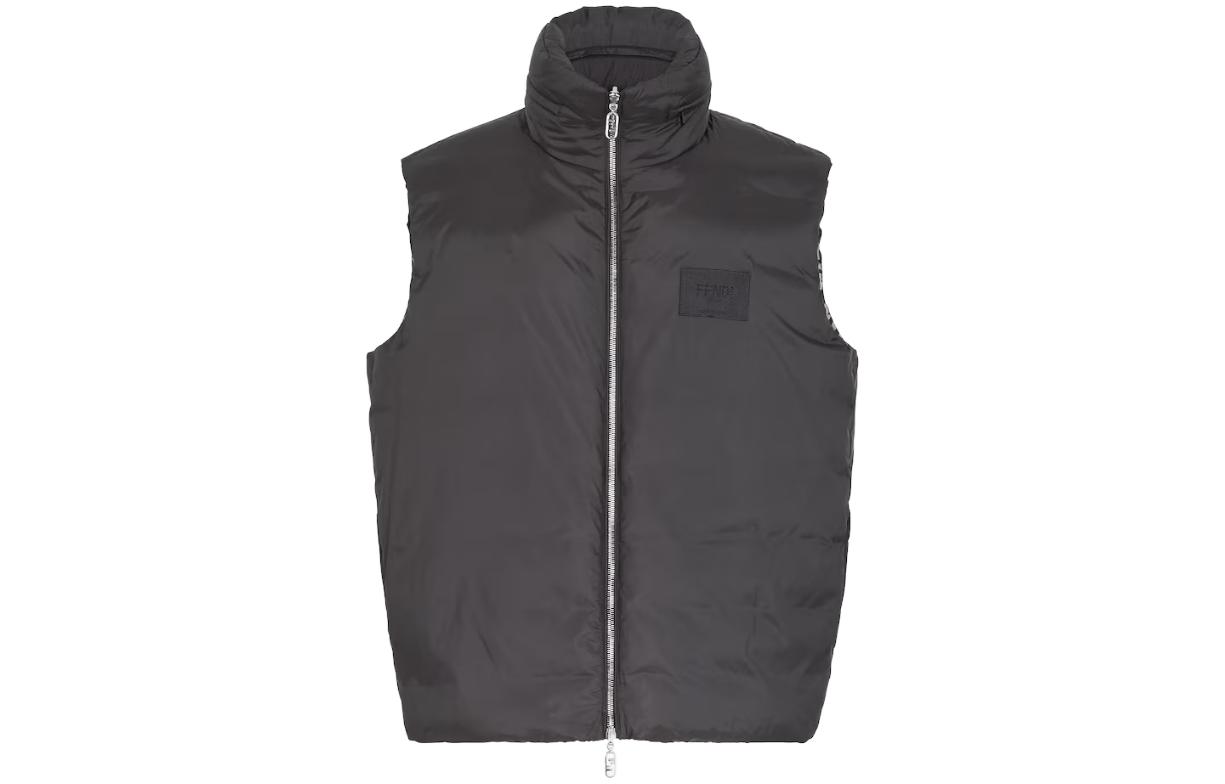 FENDI  Black Reversible Nylon Logo Down Vest FAA915AQNIF0GME