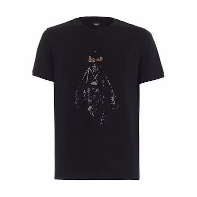 FENDI Black Short-Sleeve T-Shirt with Rhinestone Design. FY0894A3M0F0QA1