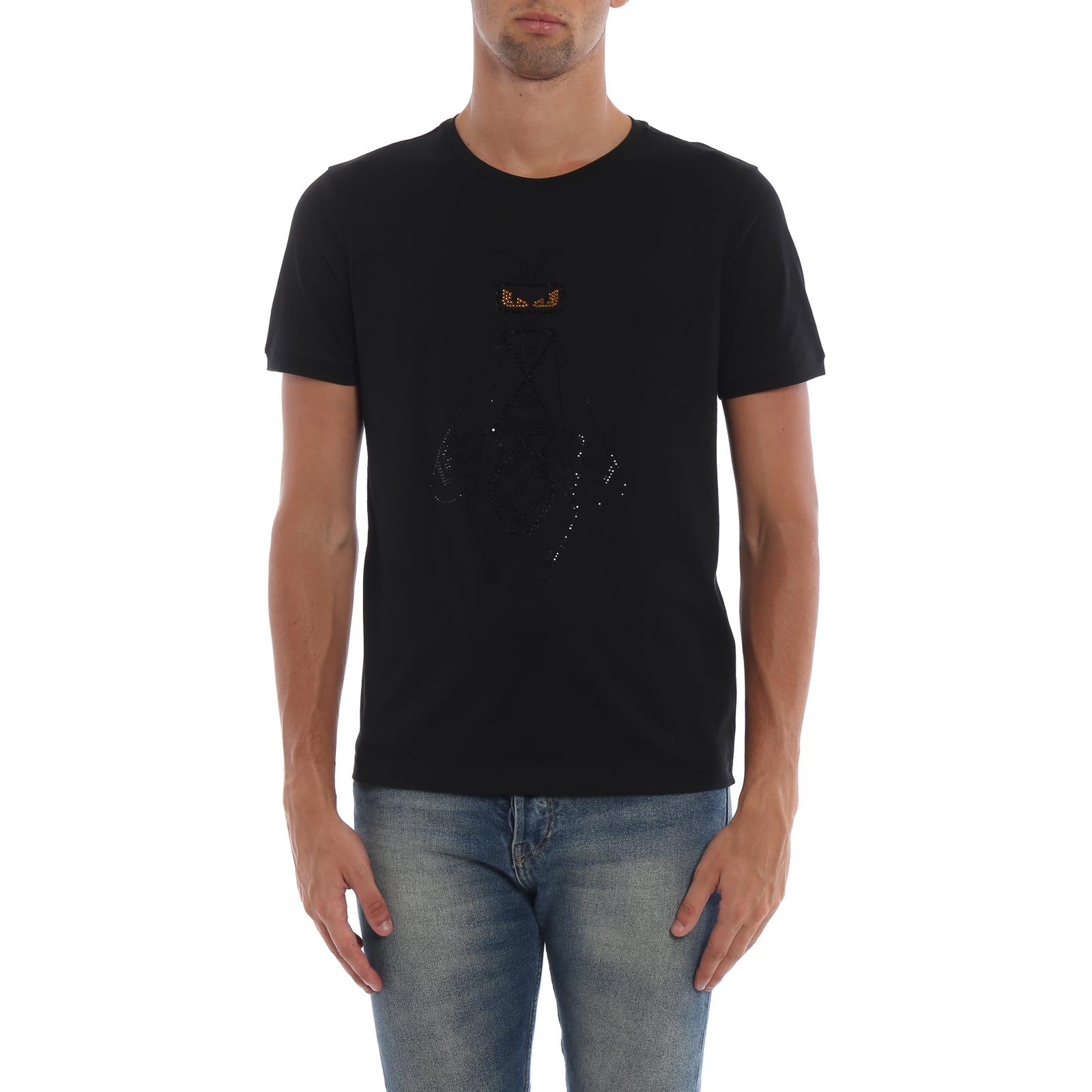 FENDI  Black Short-Sleeve T-Shirt with Rhinestone Design. FY0894A3M0F0QA1 圖 5