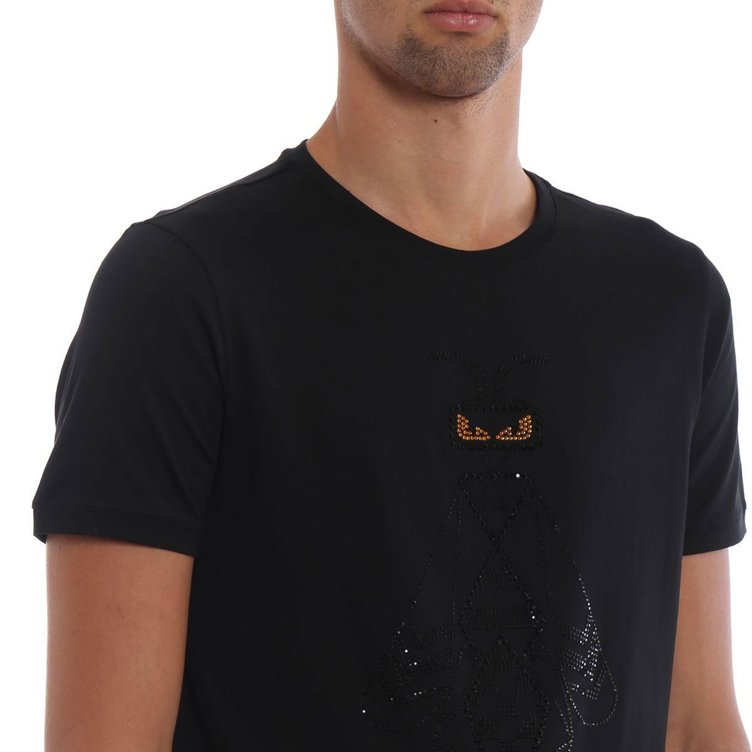 FENDI  Black Short-Sleeve T-Shirt with Rhinestone Design. FY0894A3M0F0QA1 圖 6