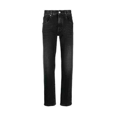 FENDI Black Slim-Fit Tapered Jeans Mid-Rise Button SS24. FLP288AQLS