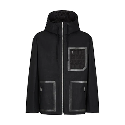 FENDI Black Solid Color Pocket Zipper Hoodie Jacket. FW1272APNGF093U