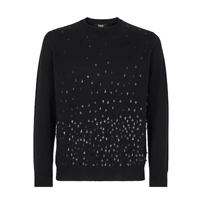 FENDI Black Solid Color Pullover Crewneck Sweater Long Sleeve. FZY470APP7F-0QA1