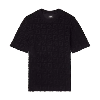 FENDI Black Solid Logo Jacquard Crewneck T-Shirt. FY0936A9RKF0QA1