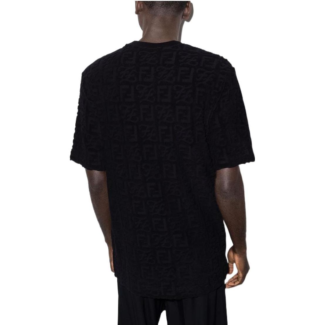 FENDI  Black Solid Logo Jacquard Crewneck T-Shirt. FY0936A9RKF0QA1 圖 4