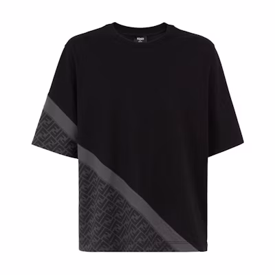 FENDI Black Striped Loose Fit Crew Neck Short Sleeve T-Shirt. FAF682AN68F1N6F