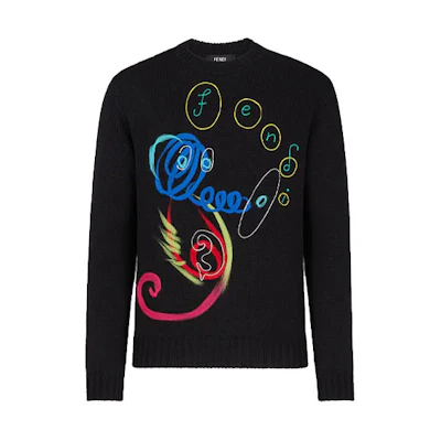 FENDI Black Wool Sweater with Logo Design. FZY457AH39F0QA1