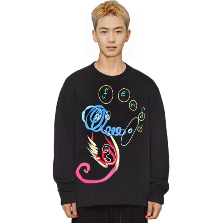 Purchase FENDI Suéter Negro de Lana con Diseño de Logo. FZY457AH39F0QA1