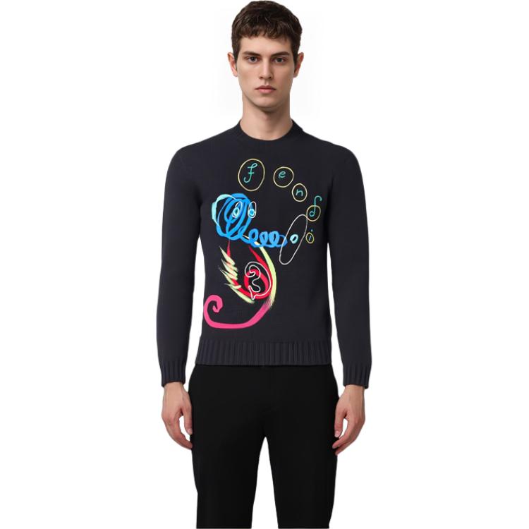 Details for FENDI Suéter Negro de Lana con Diseño de Logo. FZY457AH39F0QA1