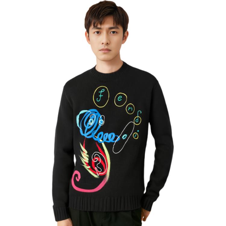 Sizing FENDI Suéter Negro de Lana con Diseño de Logo. FZY457AH39F0QA1