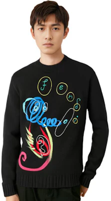 FENDI Suéter Negro de Lana con Diseño de Logo. FZY457AH39F0QA1 Sizing FENDI Suéter Negro de Lana con Diseño de Logo. FZY457AH39F0QA1