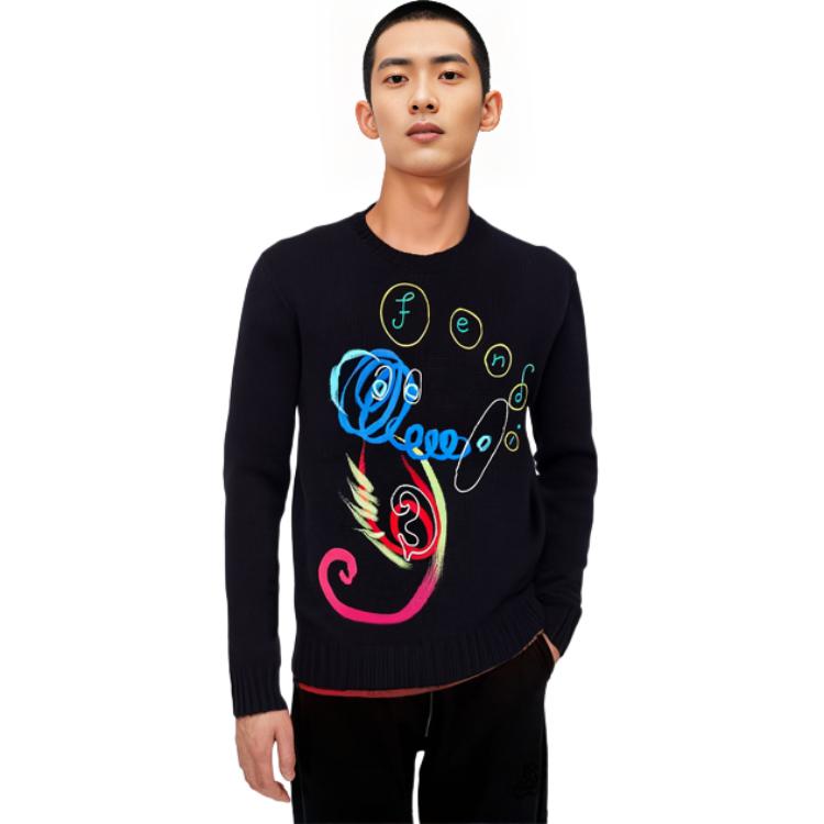 Cheap FENDI Suéter Negro de Lana con Diseño de Logo. FZY457AH39F0QA1