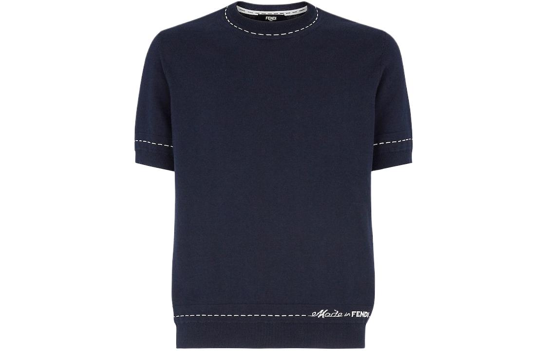 FENDI  Blue Crewneck Knit T-Shirt with Logo Embroidery. FZE004AR8DF03LQ 圖 2