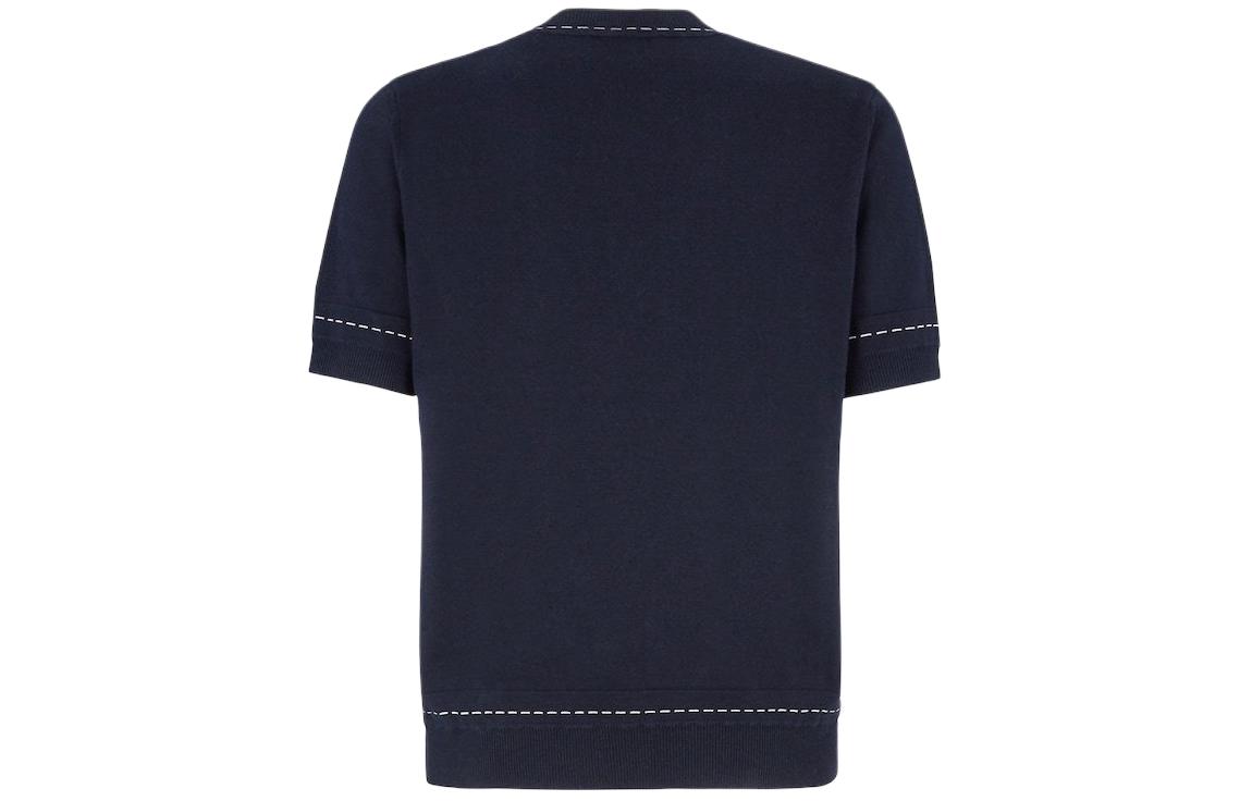 FENDI  Blue Crewneck Knit T-Shirt with Logo Embroidery. FZE004AR8DF03LQ 圖 3