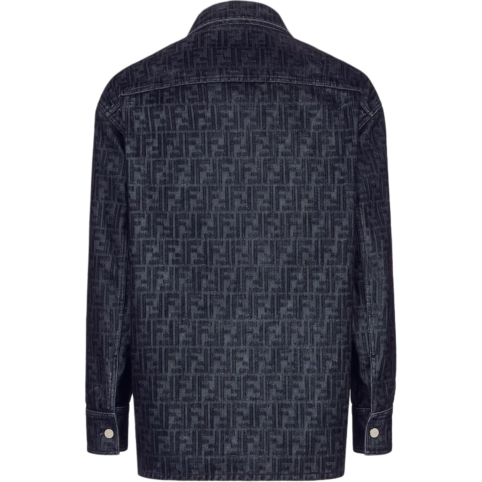 Lookbook フェンディ ブルーデニムジャケット オールオーバーロゴプリント ポインテッドカラー FW1321APSWF0CRH