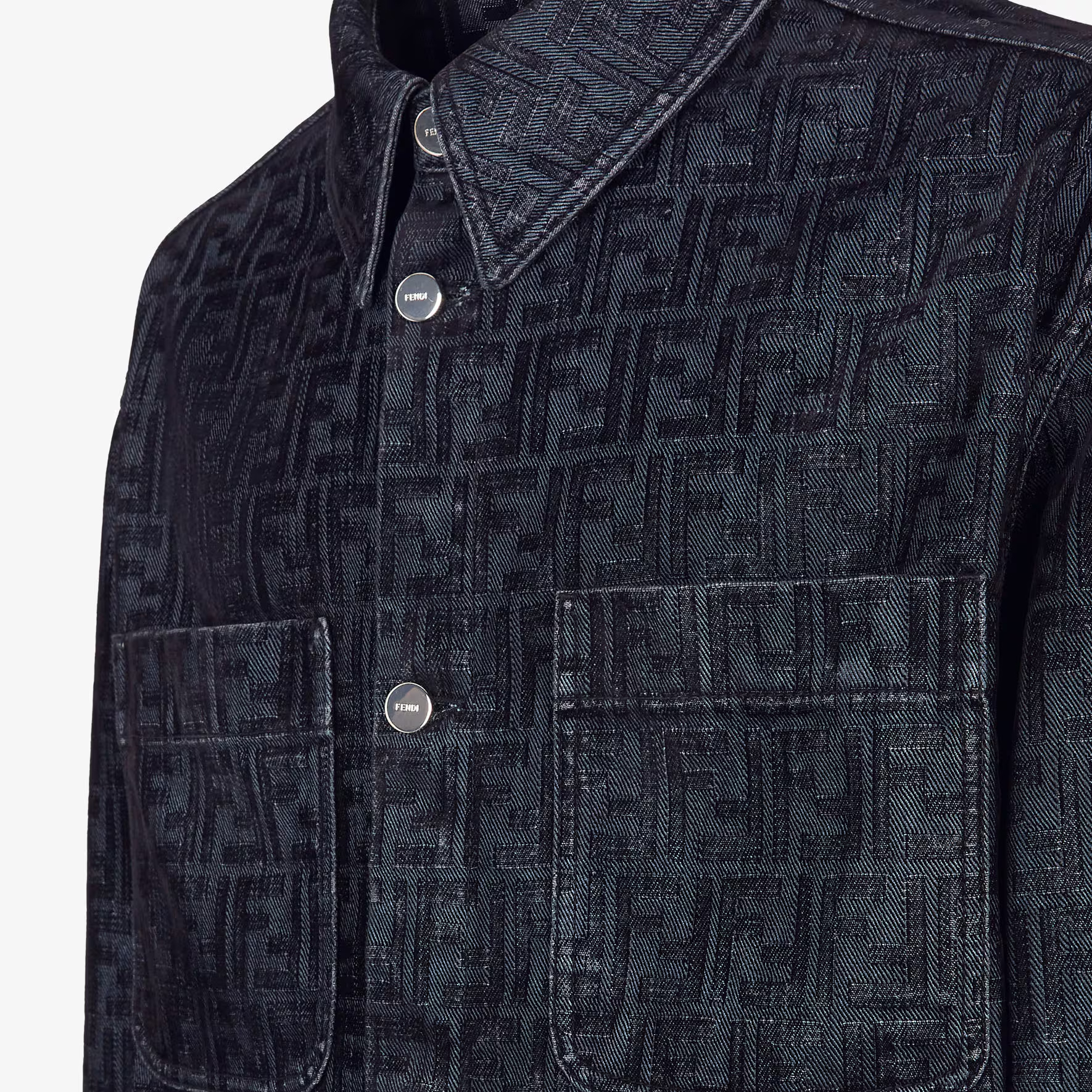 Purchase フェンディ ブルーデニムジャケット オールオーバーロゴプリント ポインテッドカラー FW1321APSWF0CRH