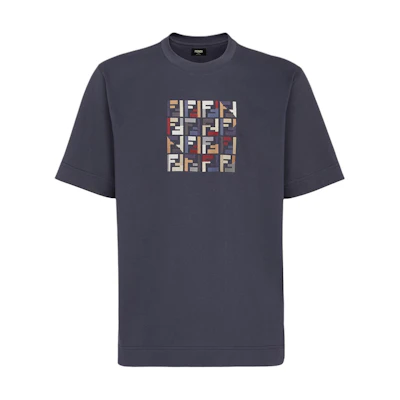 FENDI Blue Embroidered Logo T-Shirt 7th Anniversary Limited Edition FW24. FY0936ATC7F0QB0