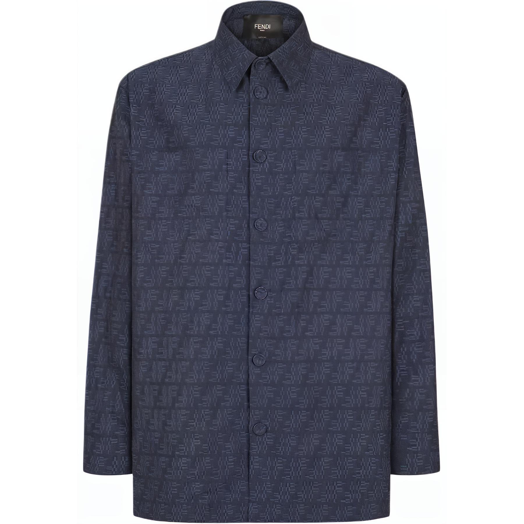 FENDI  Blue Jacquard Logo Single-Breasted Long-Sleeve Jacket. FW1337ASCPF0H5A