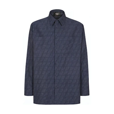 FENDI Blue Jacquard Logo Single-Breasted Long-Sleeve Jacket. FW1337ASCPF0H5A