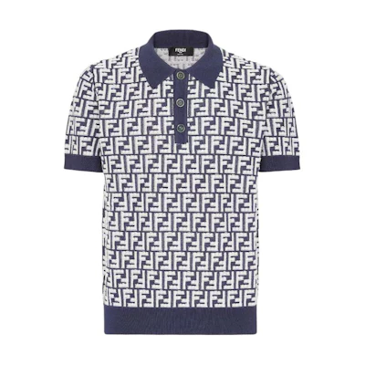 FENDI Blue Logo Print Short Sleeve Knit Polo Shirt FZC349AR85F04V6
