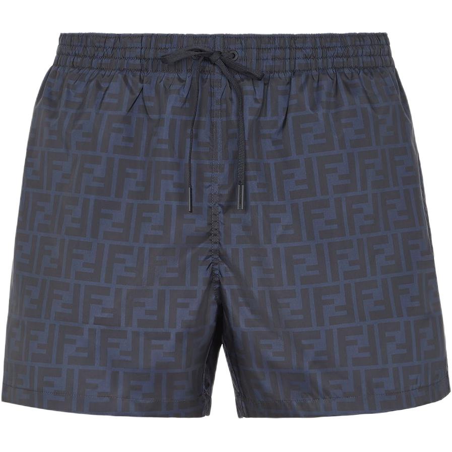 FENDI  Blue Logo Print Slim Fit Swim Boxers with Drawstring. FXB077A79FF1-OLZ