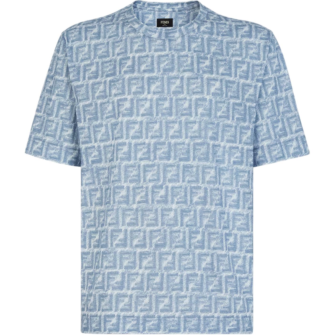 FENDI  Blue Logo Printed Oversized Crewneck T-Shirt SS24. FY0936AR79F0GCT