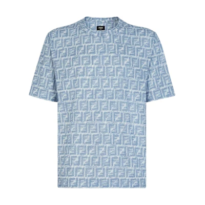 FENDI Blue Logo Printed Oversized Crewneck T-Shirt SS24. FY0936AR79F0GCT