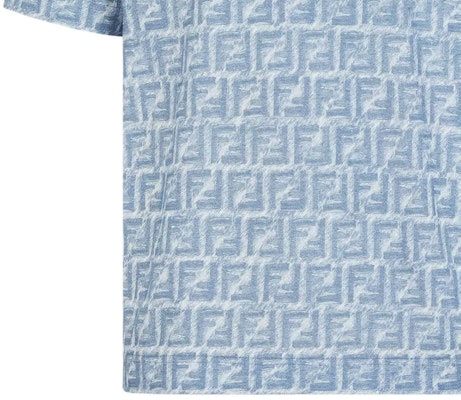 FENDI Blue Logo Printed Oversized Crewneck T-Shirt SS24. FY0936AR79F0GCT Details for FENDI Blue Logo Printed Oversized Crewneck T-Shirt SS24. FY0936AR79F0GCT