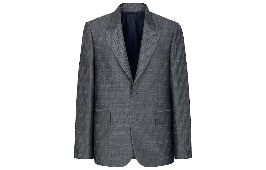 Order FENDI 藍色長袖西裝外套，全版Logo印花設計及單顆扣。 FJ0768APOK-F0QA2