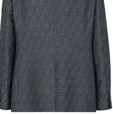 FENDI 藍色長袖西裝外套,全版Logo印花設計及單顆扣。 FJ0768APOK-F0QA2 Shop FENDI 藍色長袖西裝外套,全版Logo印花設計及單顆扣。 FJ0768APOK-F0QA2