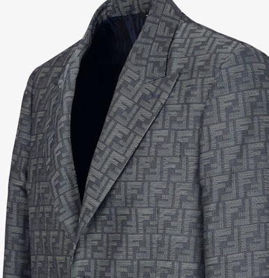 FENDI 藍色長袖西裝外套,全版Logo印花設計及單顆扣。 FJ0768APOK-F0QA2 Details for FENDI 藍色長袖西裝外套,全版Logo印花設計及單顆扣。 FJ0768APOK-F0QA2