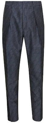 FENDI Blue Mid-Rise Logo Jacquard Pleated Casual Pants. FB0767APOKF0QA2 Buy FENDI Blue Mid-Rise Logo Jacquard Pleated Casual Pants. FB0767APOKF0QA2