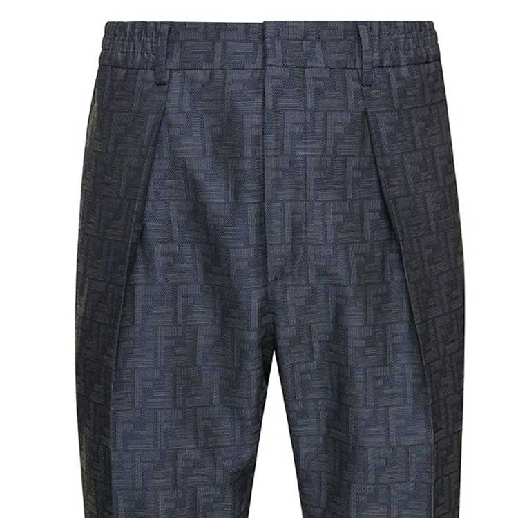 Shop 芬迪 蓝色中腰标志提花褶皱休闲裤. FB0767APOKF0QA2