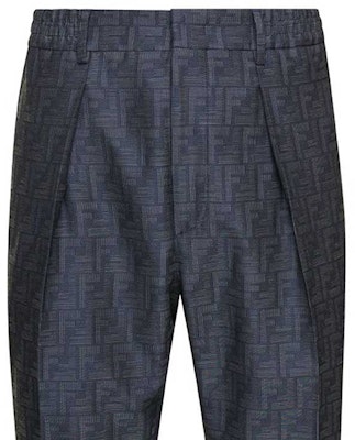 FENDI Blue Mid-Rise Logo Jacquard Pleated Casual Pants. FB0767APOKF0QA2 Shop FENDI Blue Mid-Rise Logo Jacquard Pleated Casual Pants. FB0767APOKF0QA2
